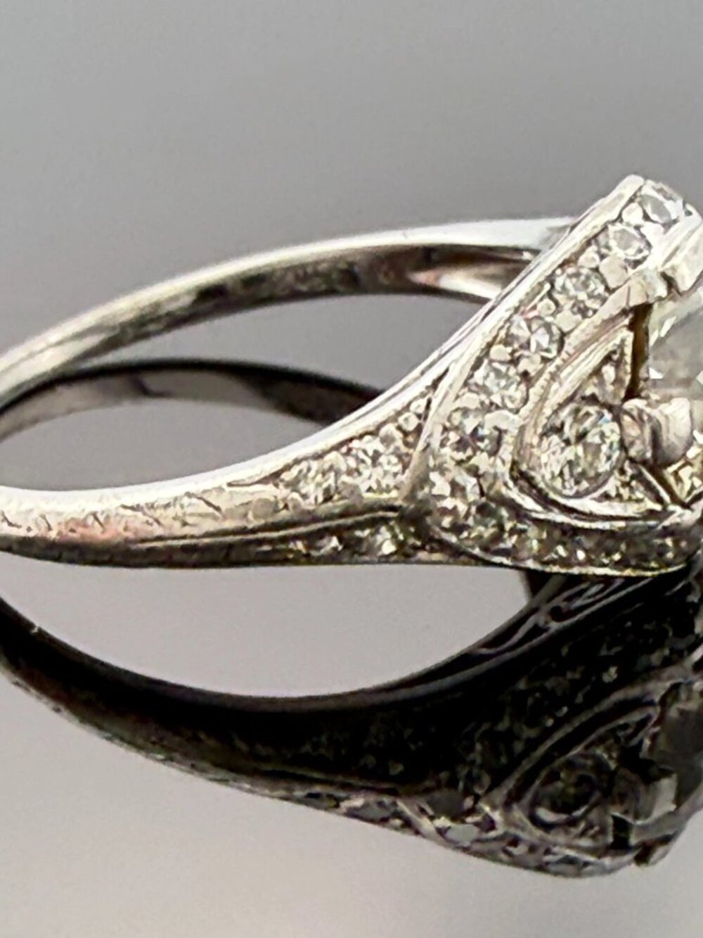 Art Deco Style Platinum Old European Cut Diamond Ring SI1 J Size 5.25 - Picture 2 of 8